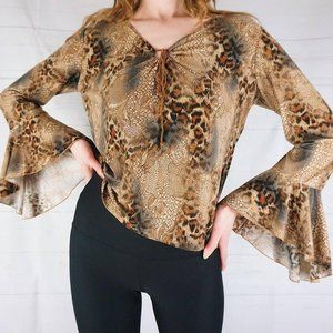 🍓Y2K BROWN CHEETAH PRINT TOP WITH FLARED SLEEVES🍓